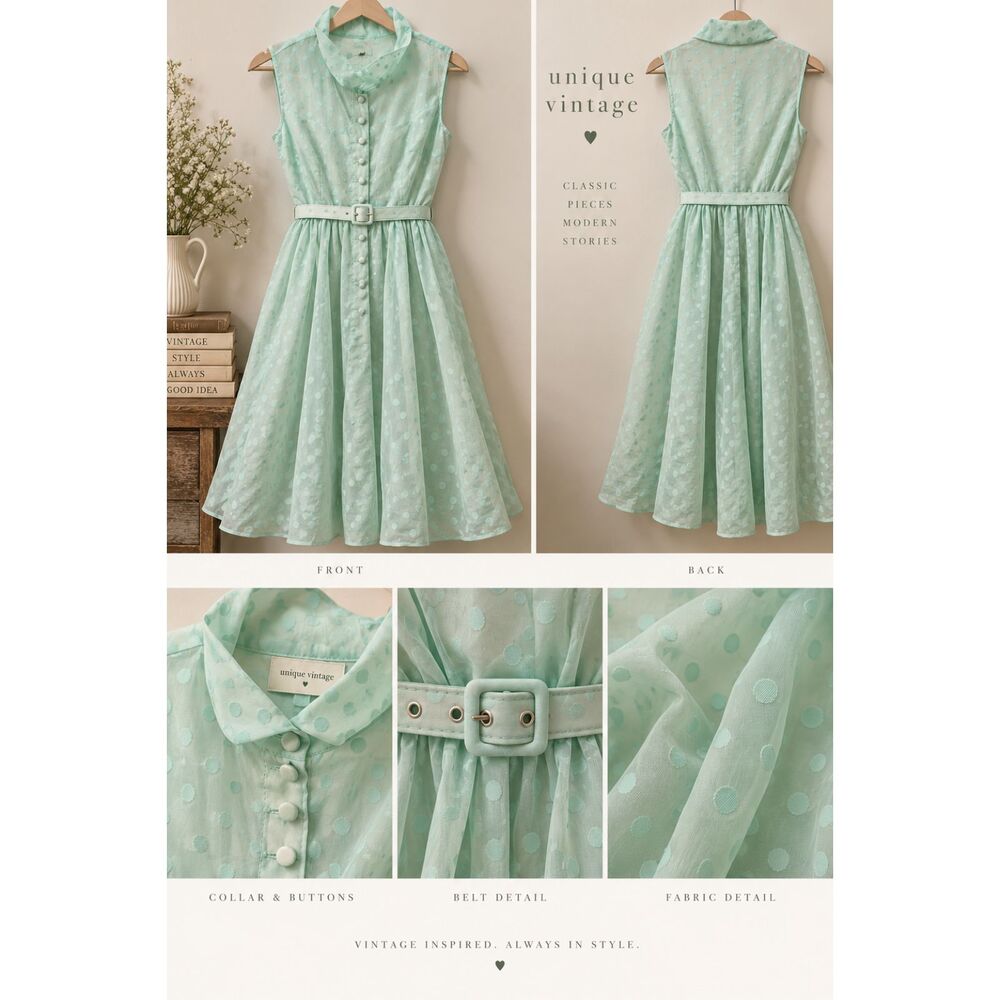 Unique Vintage Mint Dotted Swing Dress NWT Plus Size 1X 16